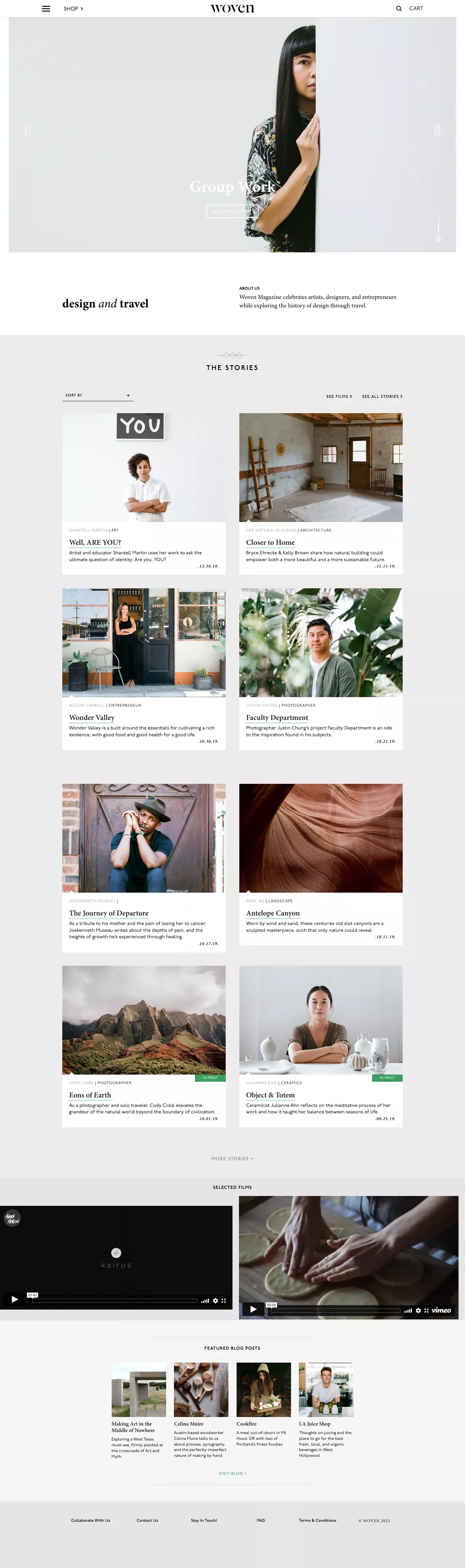 Woven Magazine Home - Woven Magazine blog page screenshot showcasing Design and Travel design
