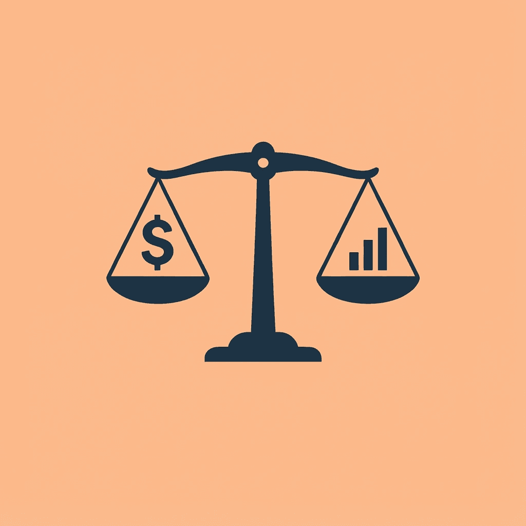 Balance scale comparing vanity metrics on one side against measurable revenue growth on the other