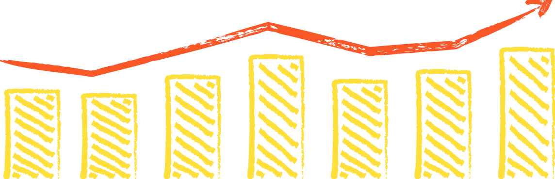 A bar chart with an upward arrow, showcasing how Copyfolio’s Site Insights let you track traffic, visitor numbers, and top-performing posts.