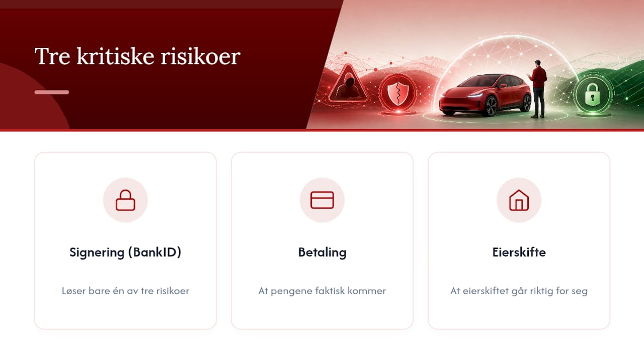 Diagram som viser hovedrisikoer i den digitale bilsalgsprosessen