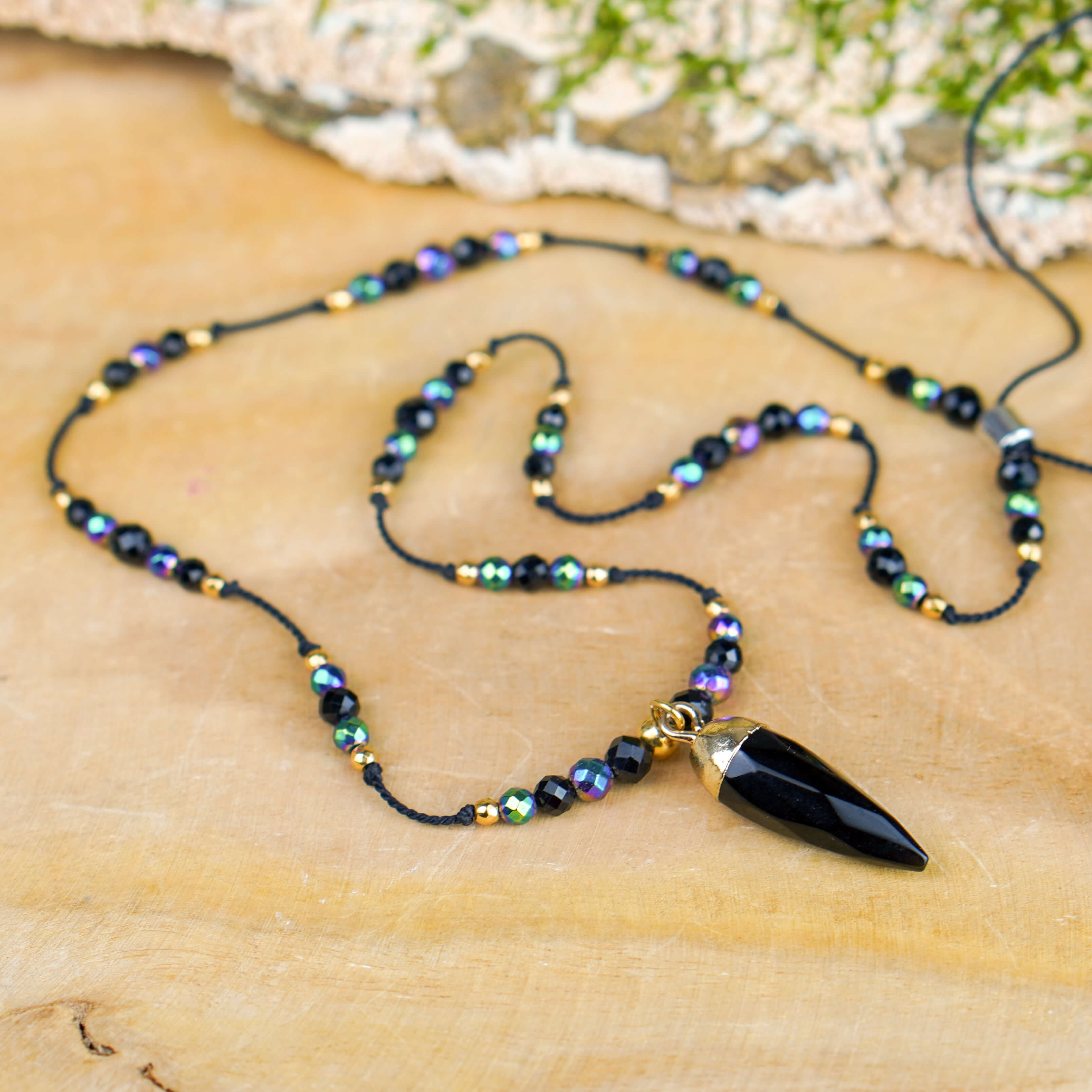 Naszyjnik damski zawieszka onyks czarny