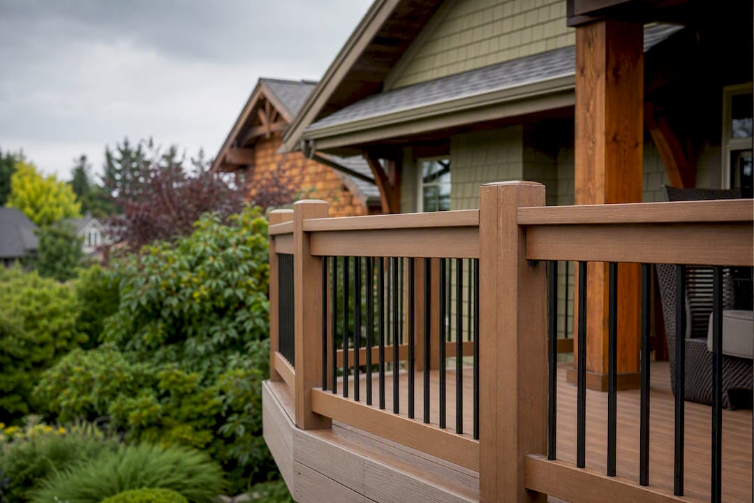 Craftsman style deck railing matching house architecture