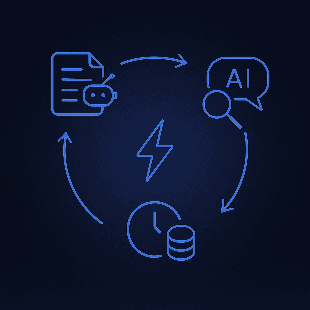 Circular flow showing AI agents generating, refreshing, and optimizing content in an autonomous cycle