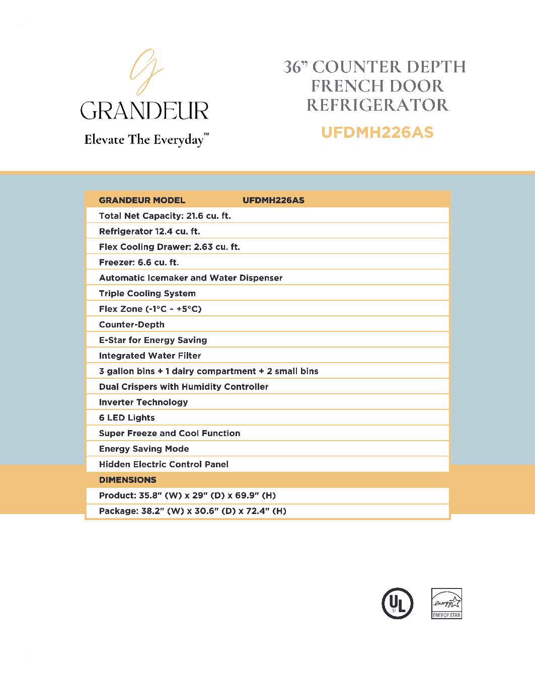  REFRIGERATOR UFDMH226AS FRENCH DOOR 