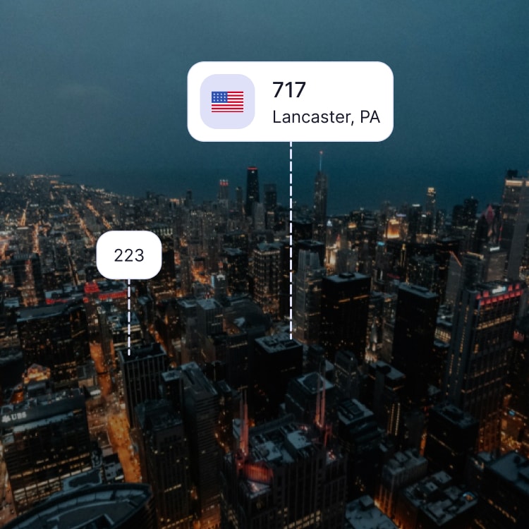 City skyline of Lancaster showing the 717 area code and surrounding area codes