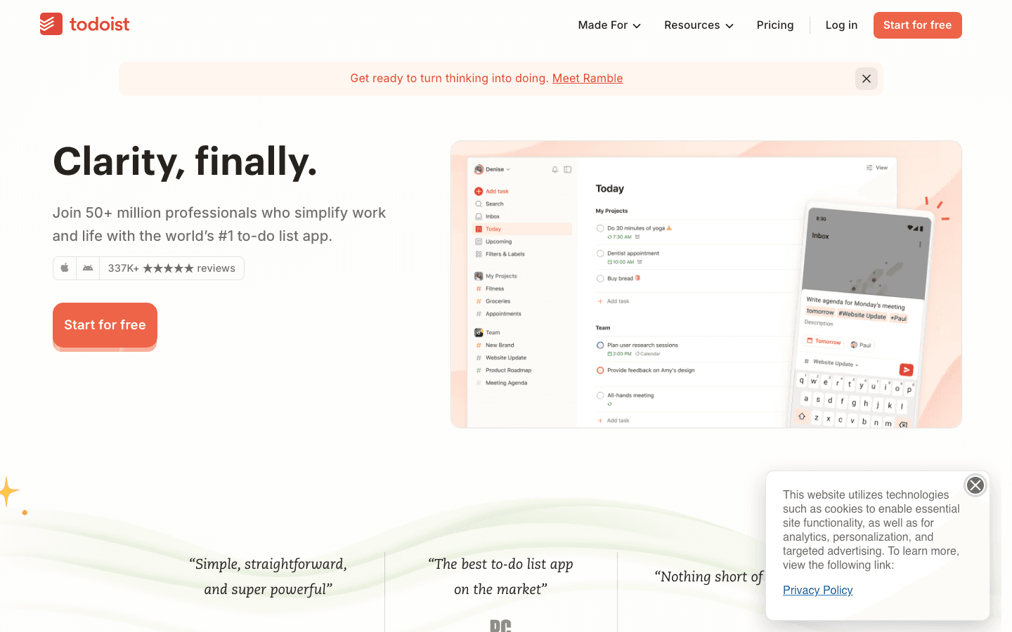 Todoist website screenshot