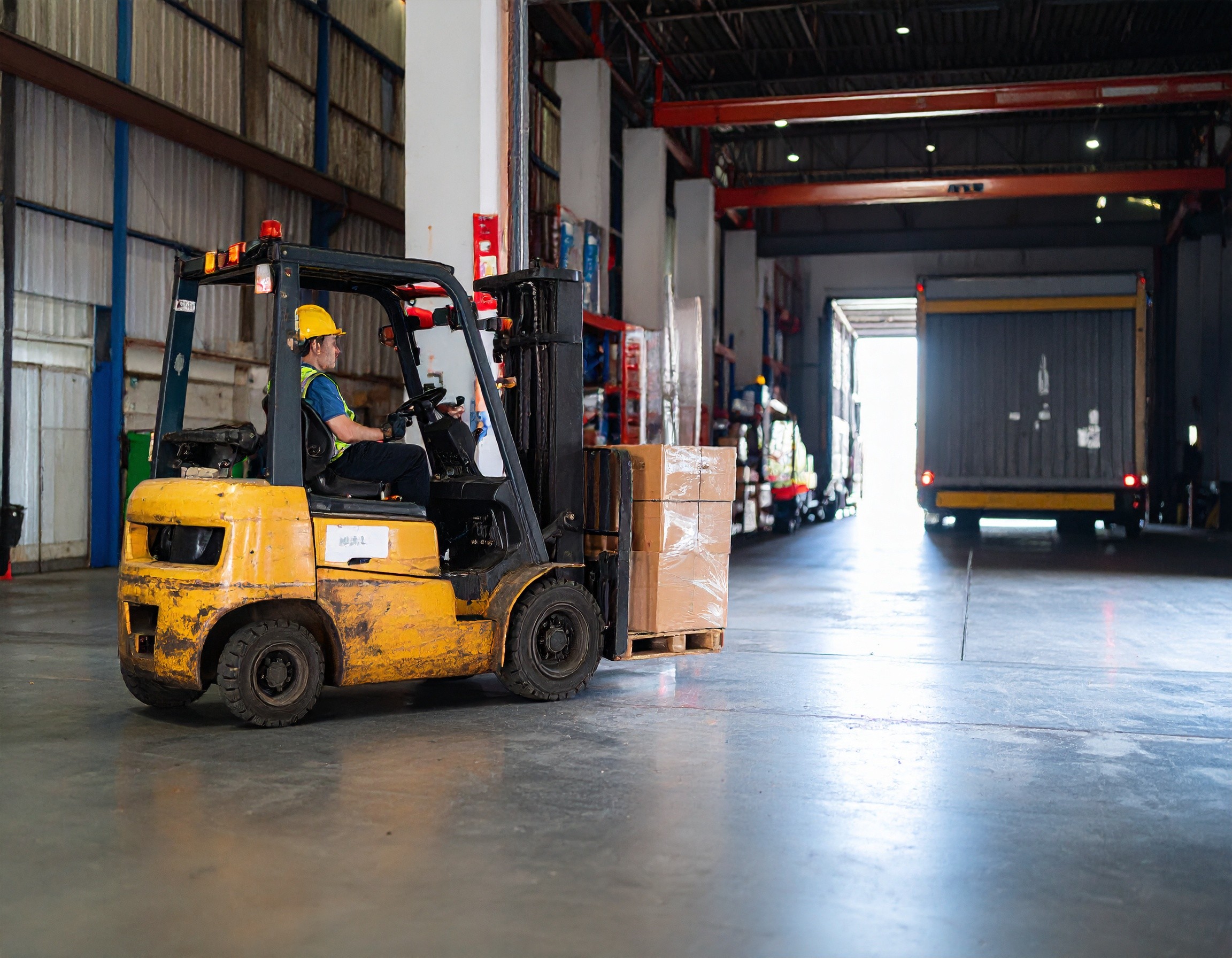 forklift moving pallet to truck