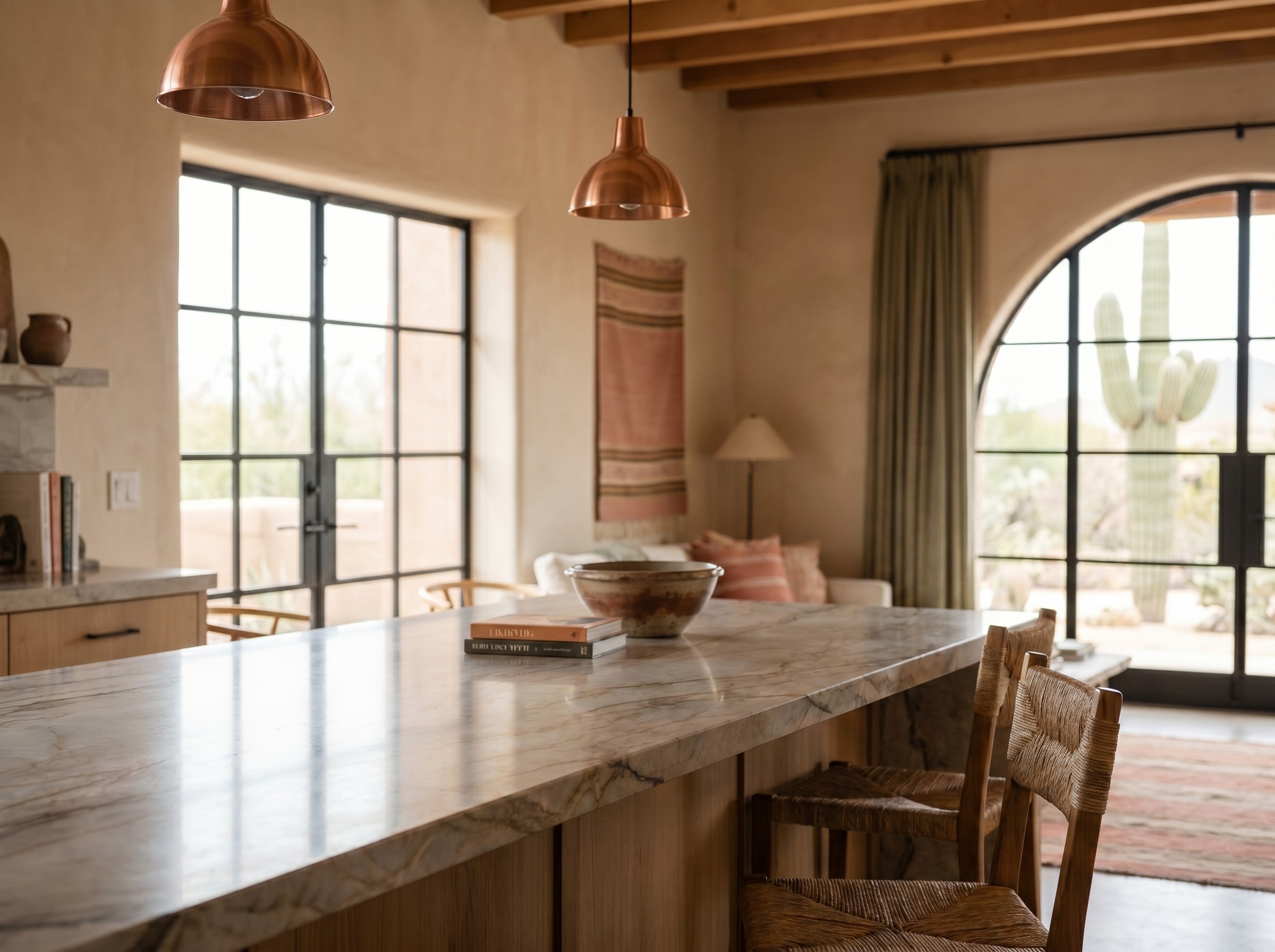 Stone fireplace lounge with guests socialising in warm lighting