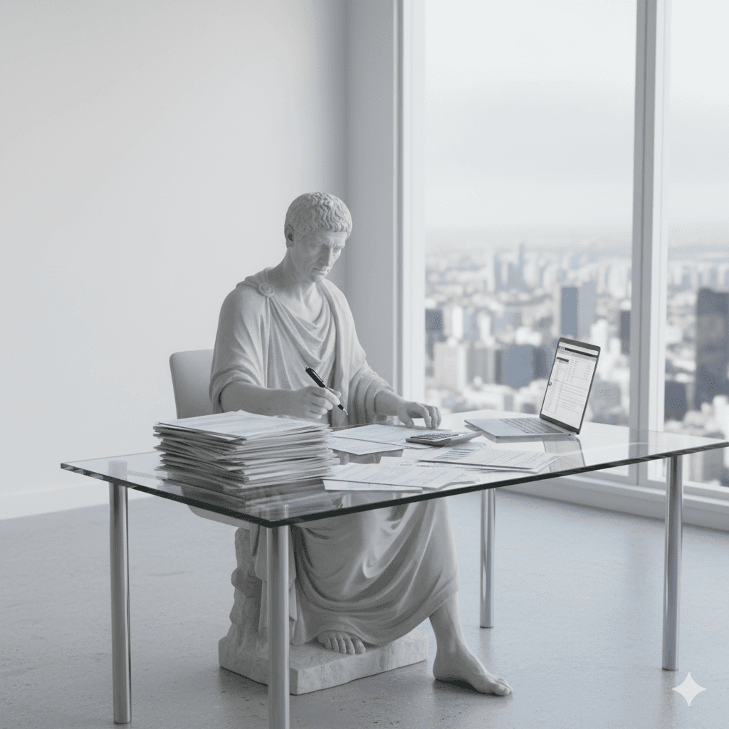 Two women reviewing documents at a desk.