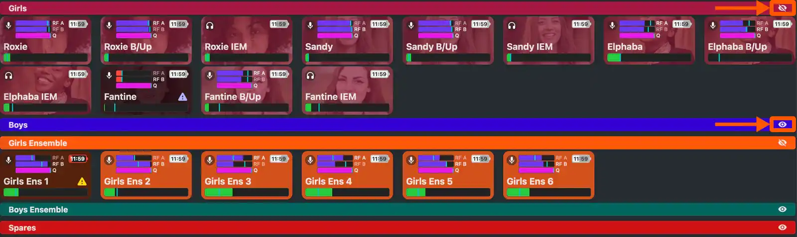 Show and hide groups from their headings