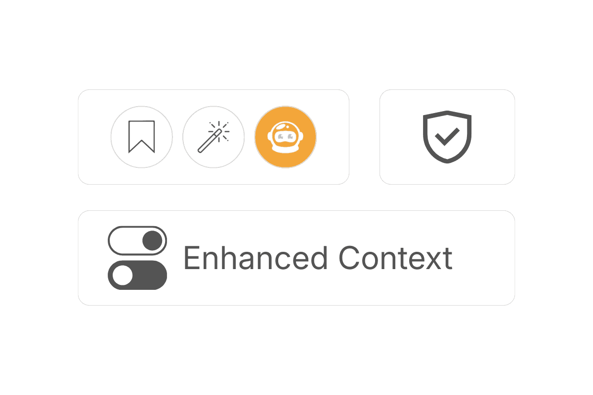 Interface preview showing Luna Labs extension features, including enhanced context toggle, customization options, and built-in security controls.