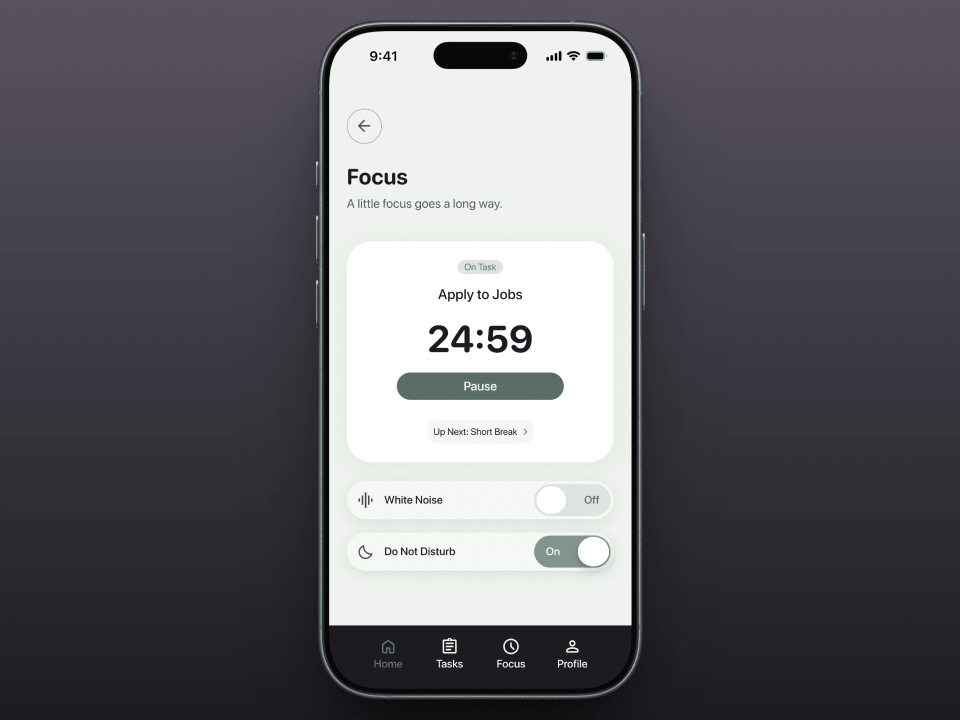 Mobile app with task screen