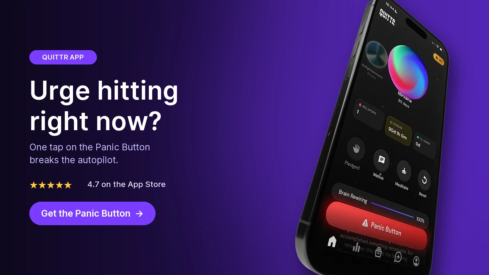 QUITTR app: Panic Button for urges