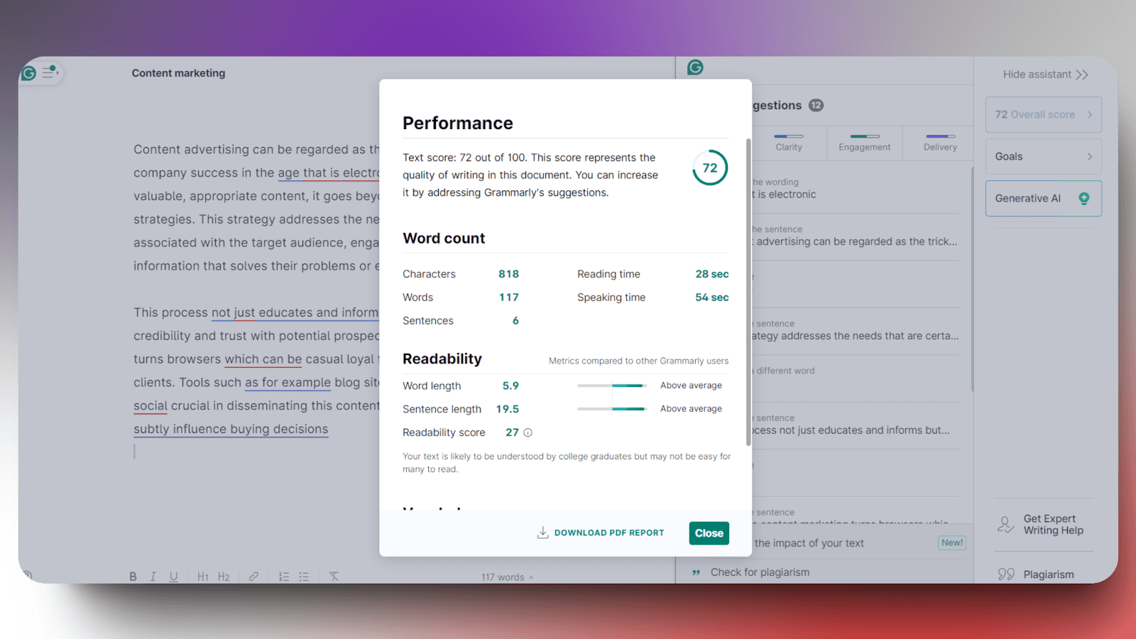 Chimp Rewriter - content score