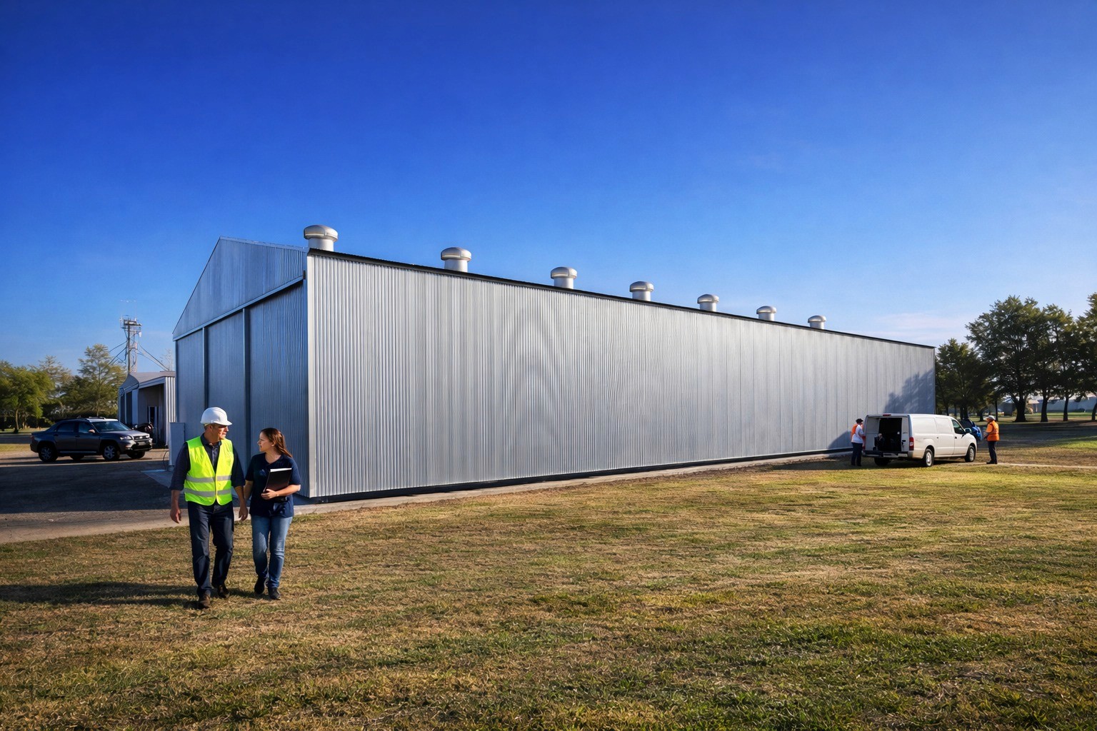 Galpón metálico industrial con estructura de acero y cerramiento de chapa instalado en Santa Fe.