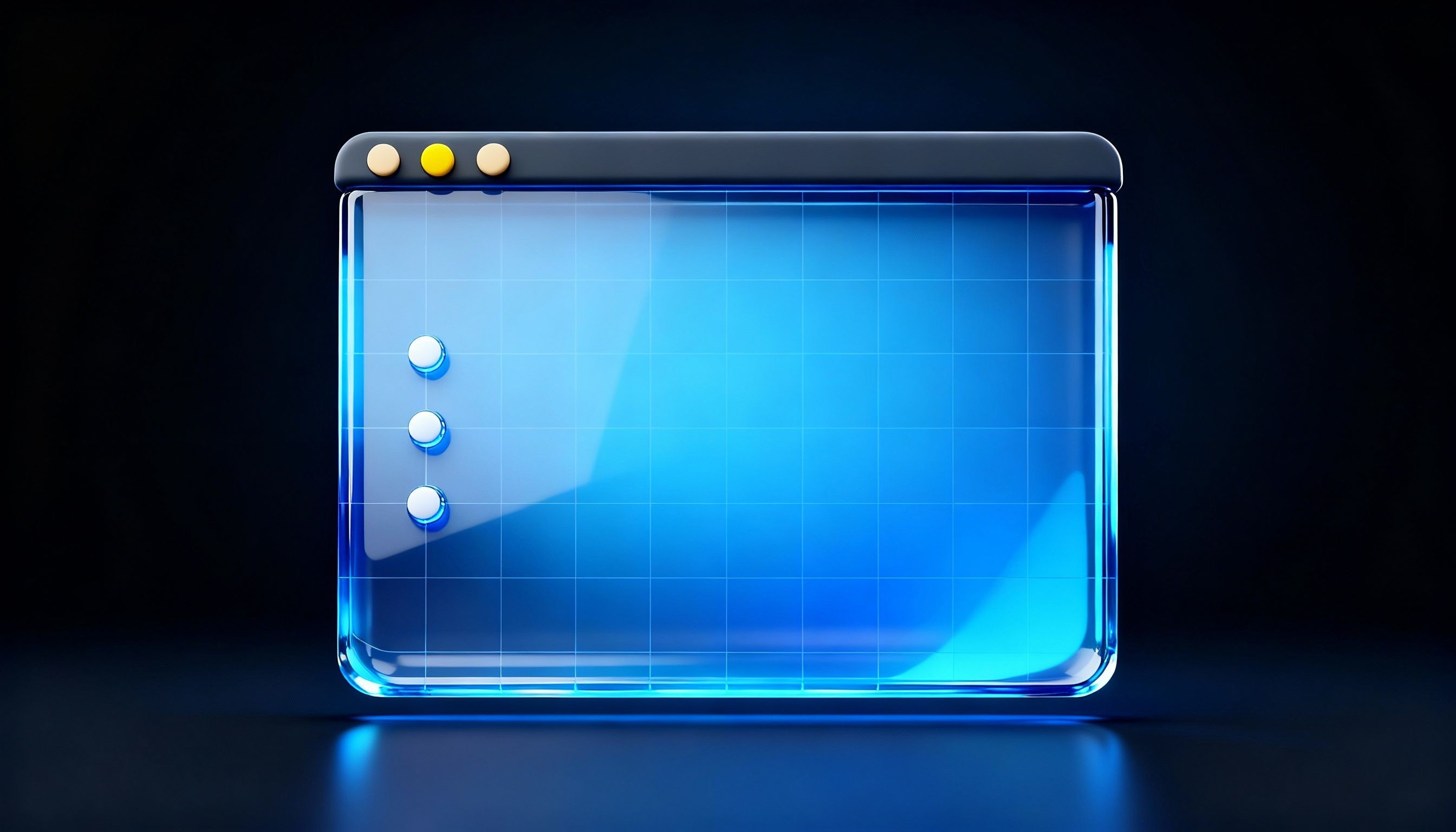 3D Vector Illustration of a Browser Window in Blue Glass Material and an Empty Canvas on It Waiting to Be Designed
