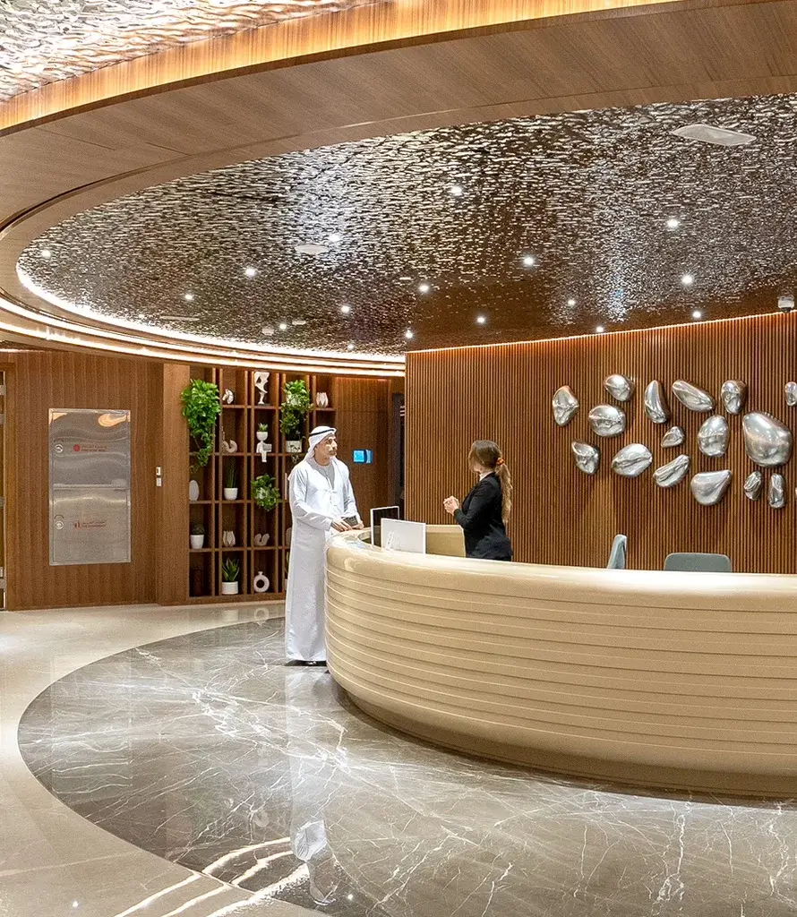 Professional greeting area. Impressive service with your virtual offices Abu Dhabi or private office space Abu Dhabi.