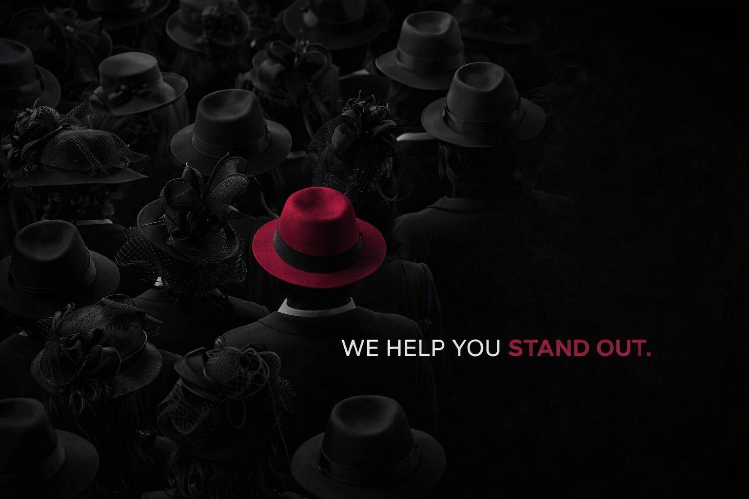 Red hat stands out in a crowd, standing out