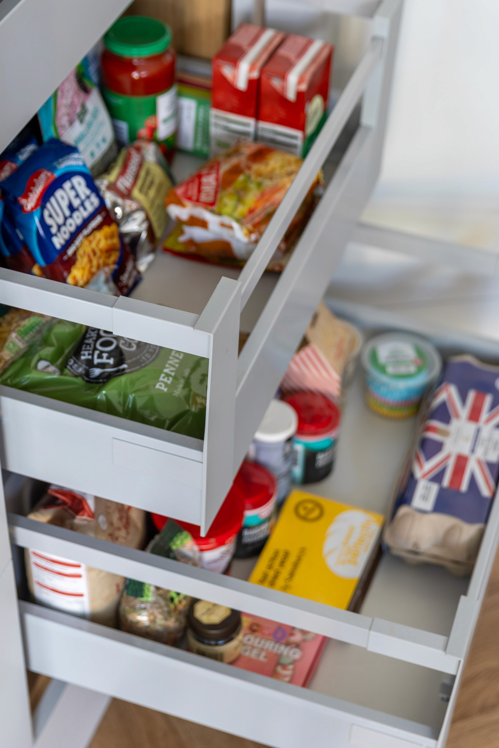 drawer system in food larder in shaker kitchen