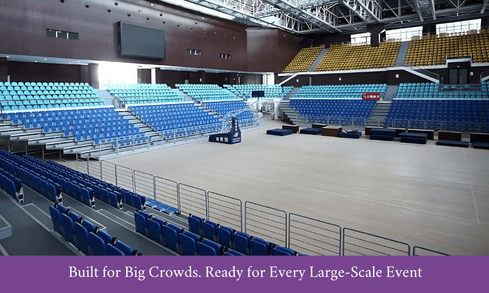 Indoor stadium seating setup for large-scale sports and event venues