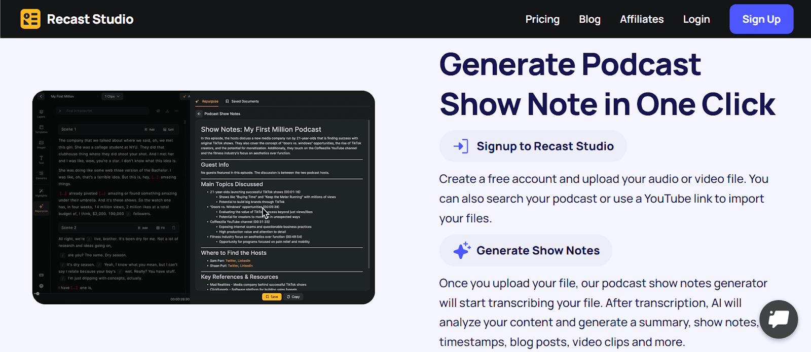 Recast Studio Templates for Podcast Show Notes