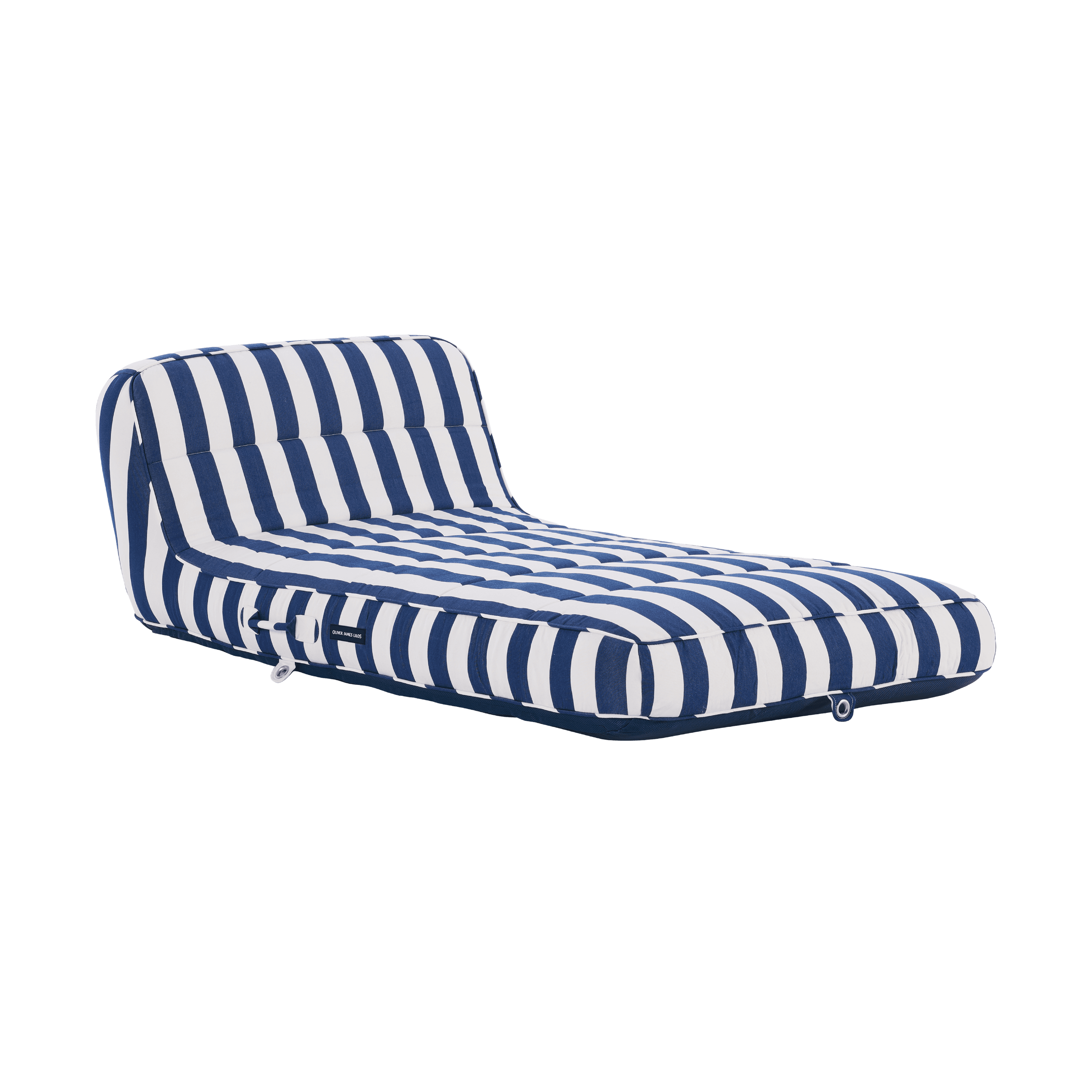 Luxury single pool float in wide blue-and-white stripe canvas with quilted panels