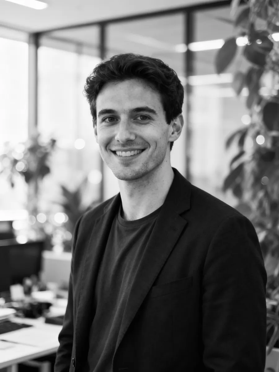 Smiling professional man wearing black suit