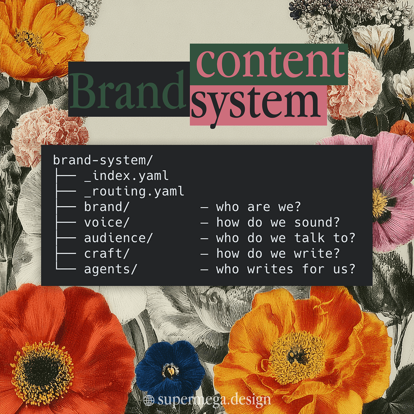 Brant content system with Claude Code from Supermega Design. Midjourney/Supermega Design illustration.