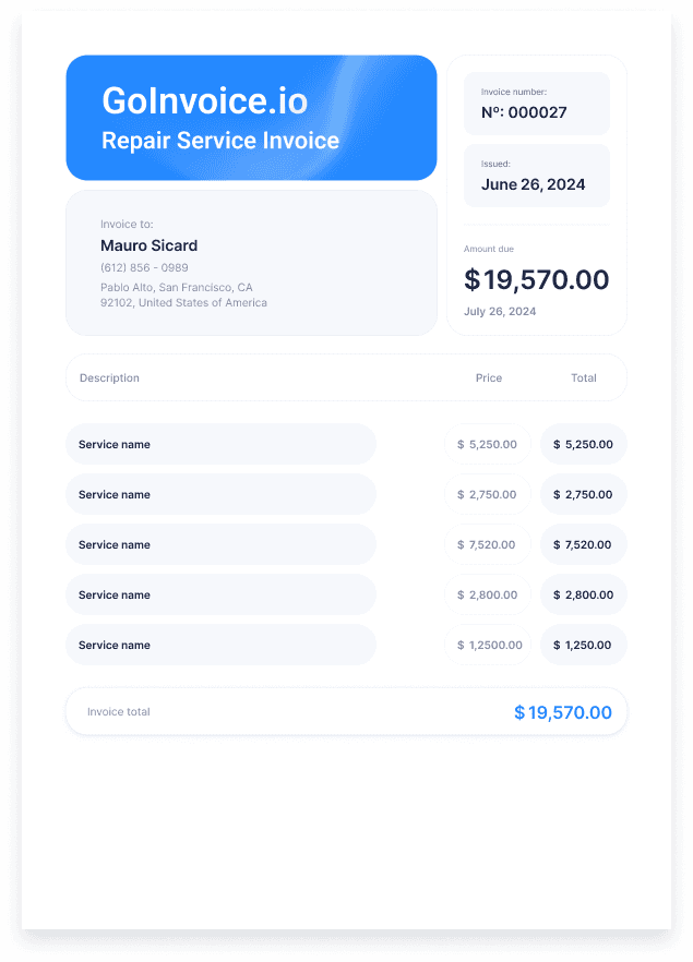 Repair Service Invoice