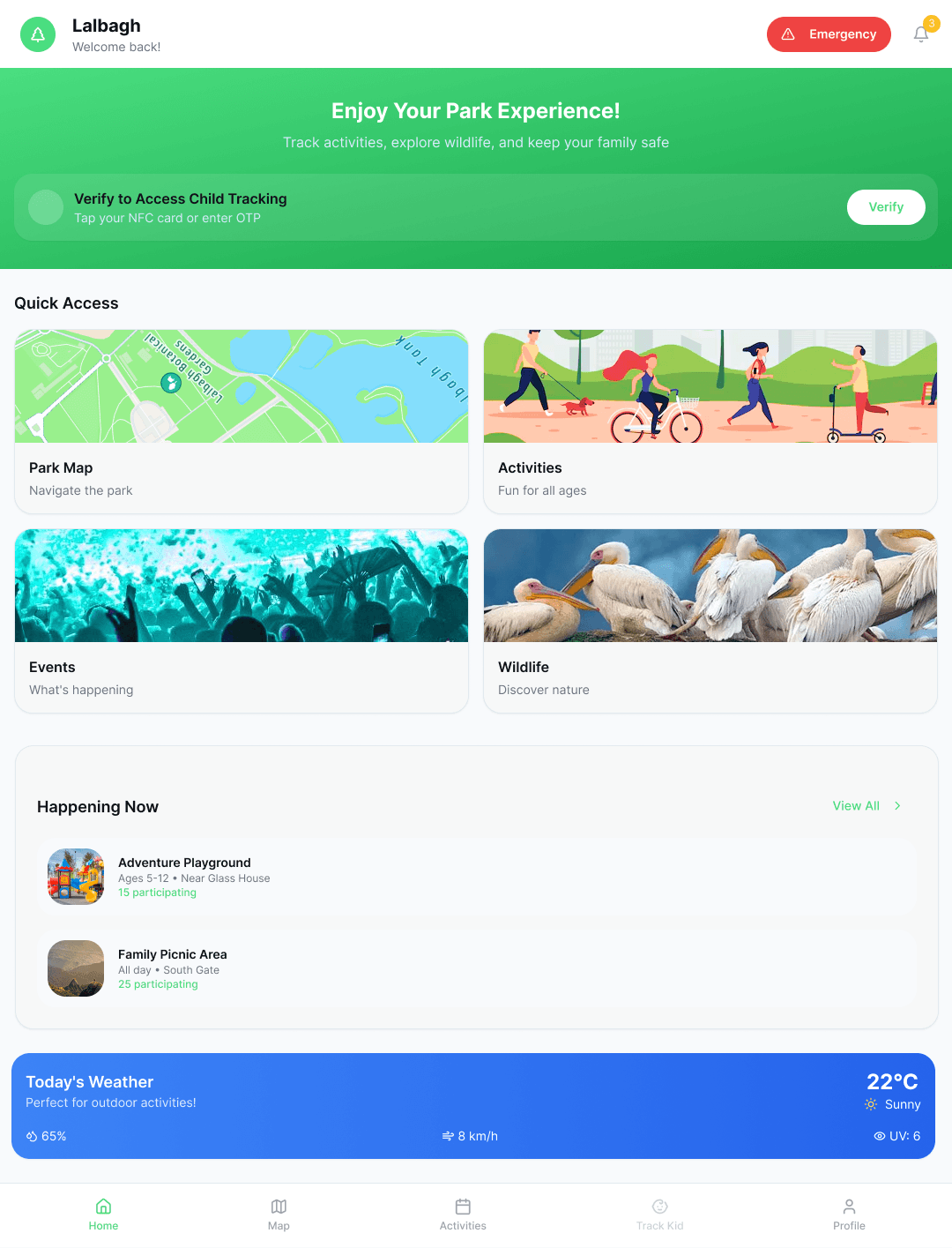 Safe Park screen — Find My Kid