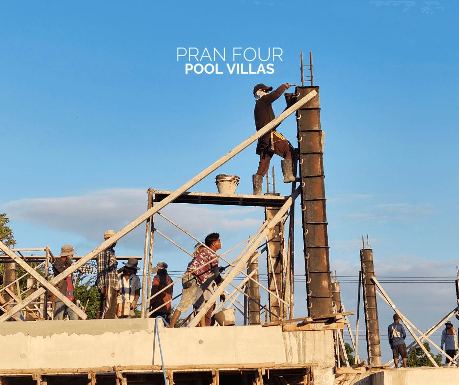 Crew setting column formwork at height