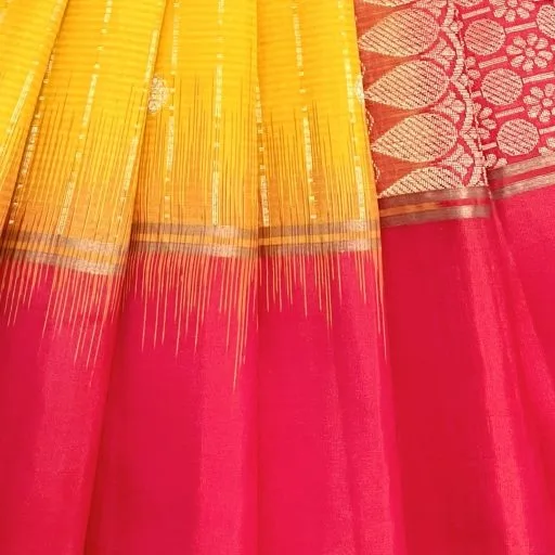 Gold Yellow Silk Saree With Zari Stripes