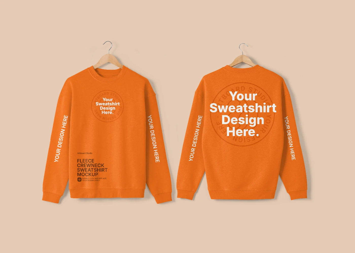 Hanging sweatshirt mockup with back and front view