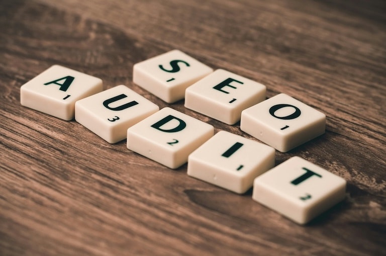 image of scrable pieces that spell seo audit