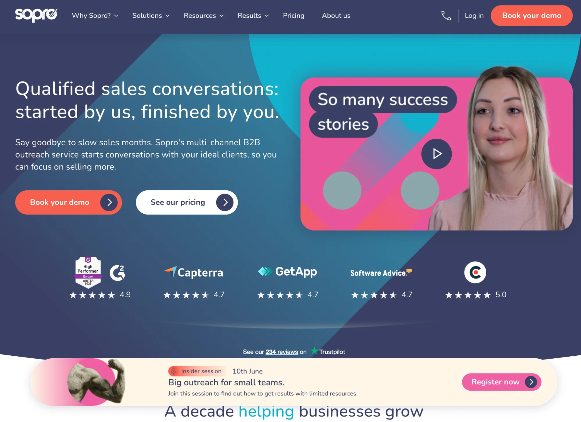 Sopro homepage: fully-managed B2B prospecting service
