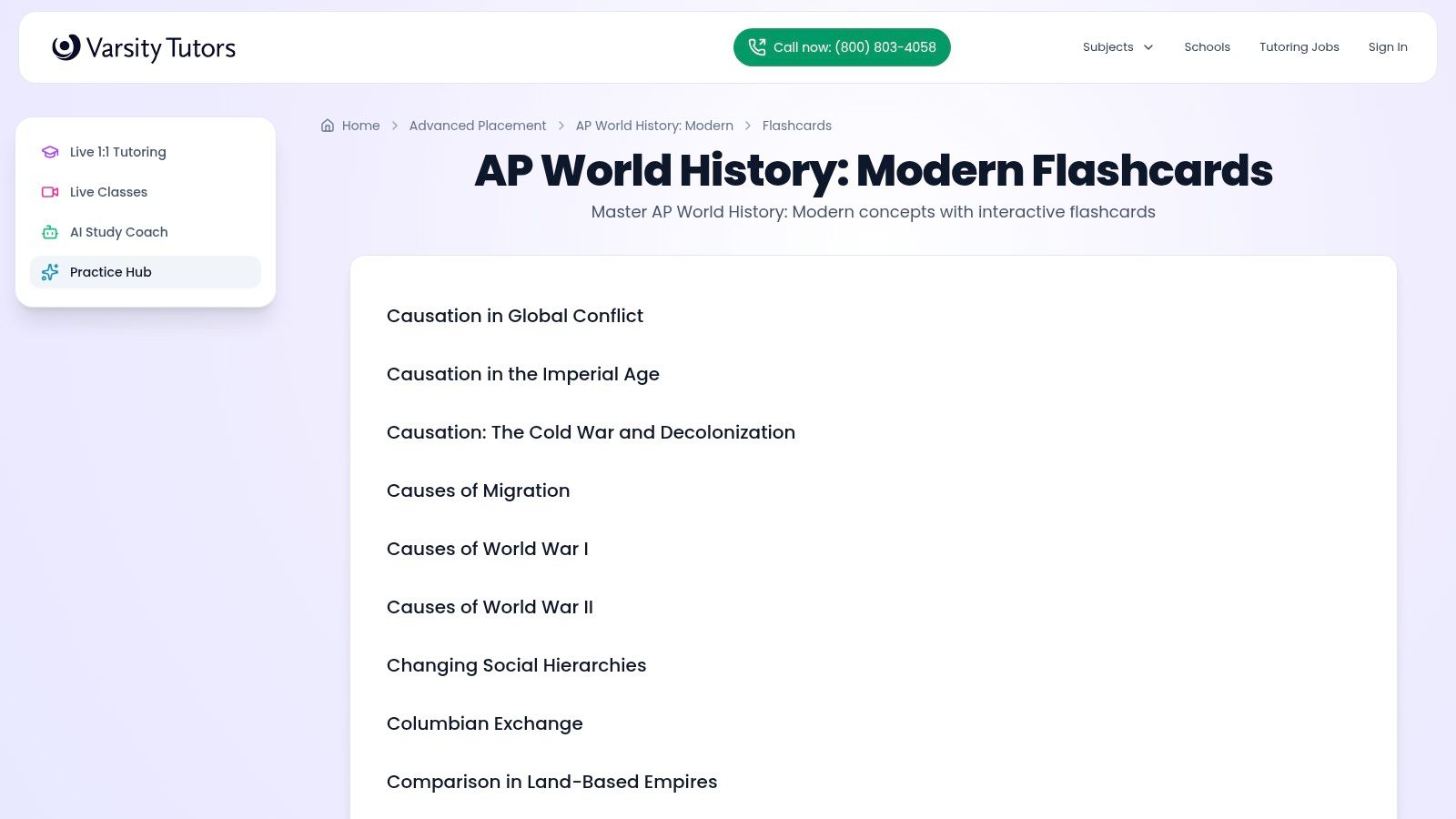 Varsity Tutors (AP World History Flashcards)