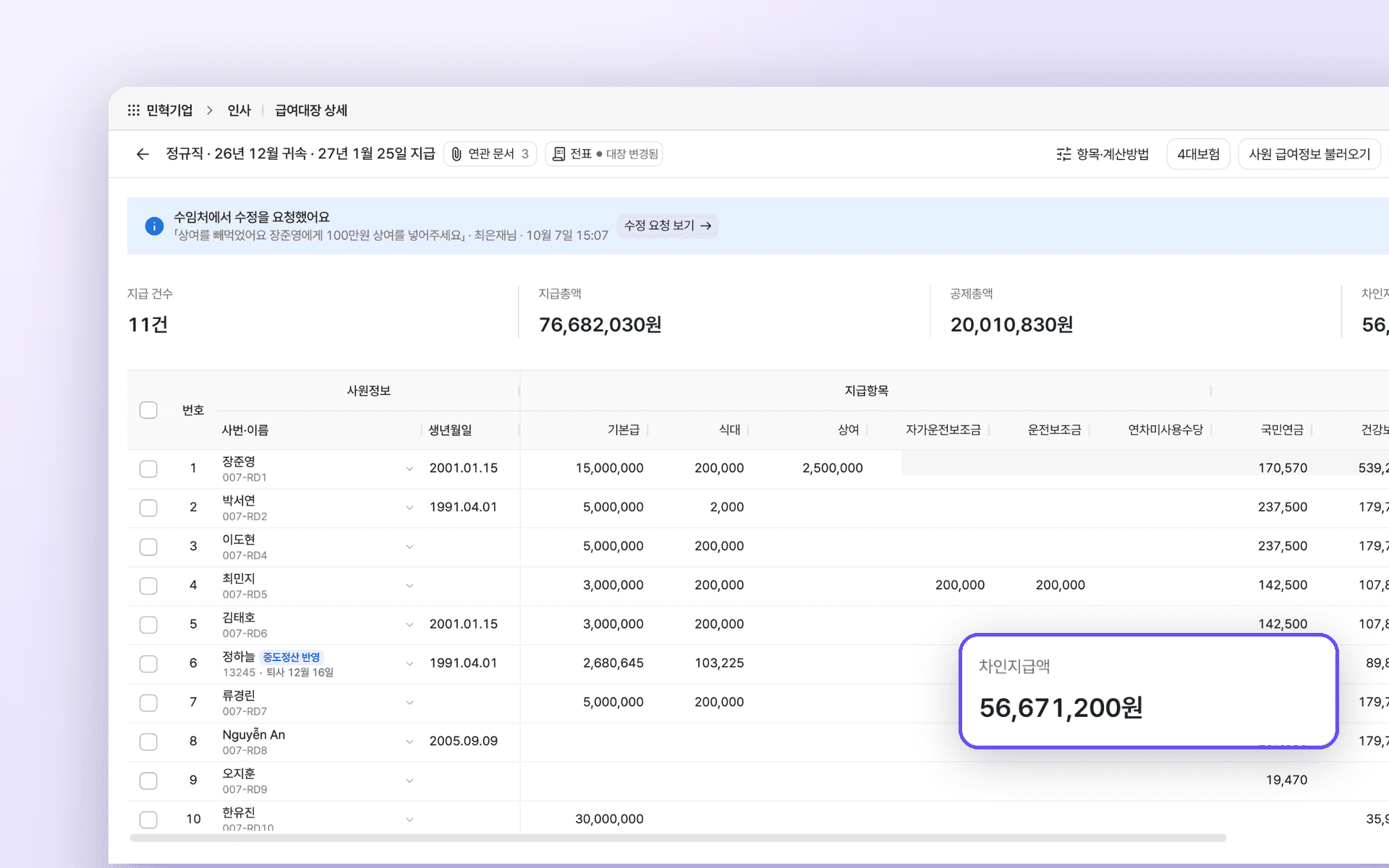 클로브커넥트 이번 달 발송 명세 예시: 신고서와 납부서, 민원증명, 급여대장을 보내도 발생한 비용 0원