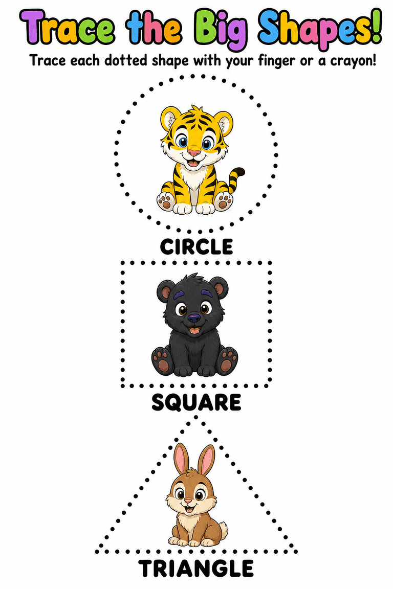 Trace the Big Shapes printable activity sheet from The Zu Kru