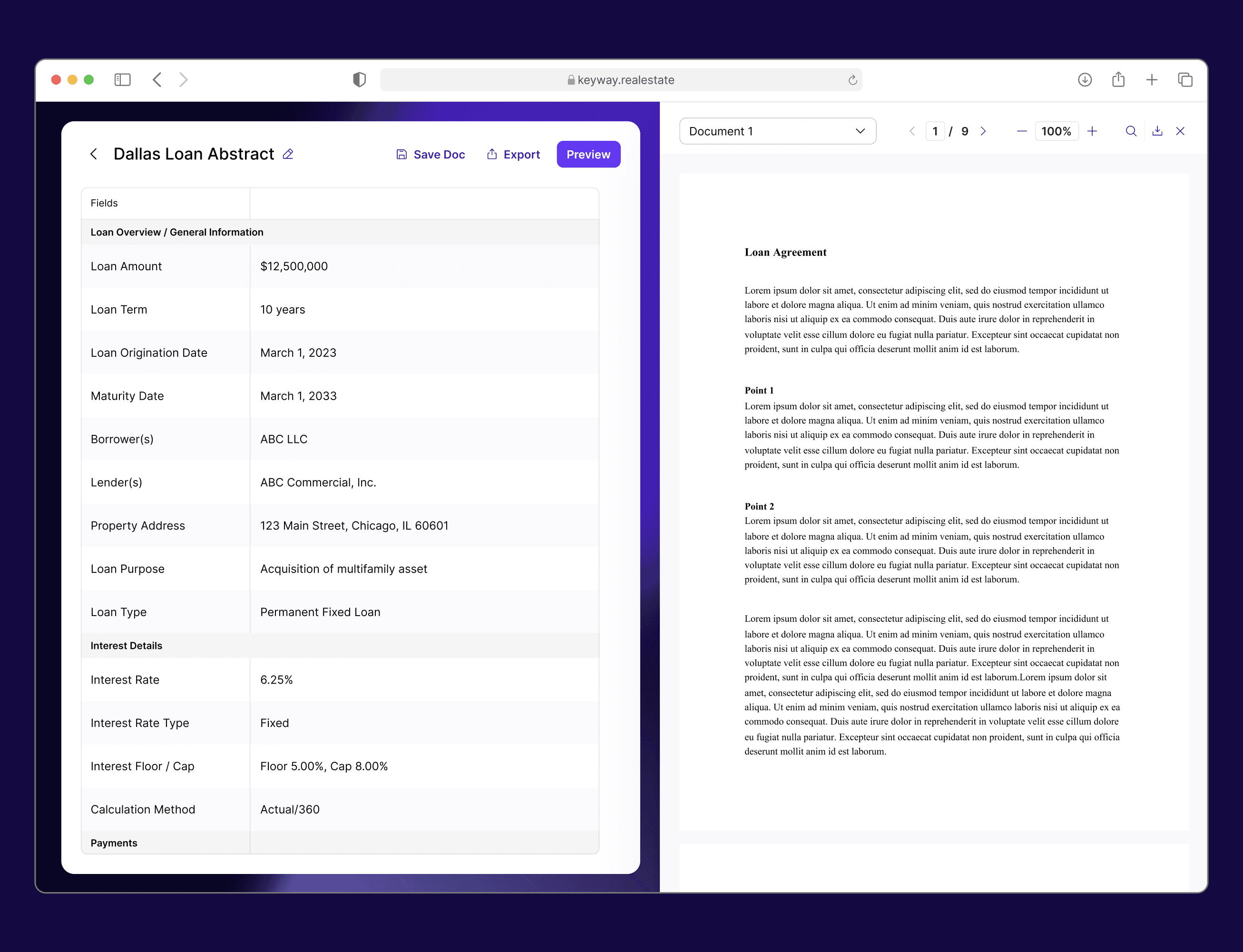 loan abstract screen