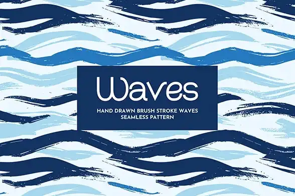 Hand drawn waves seamless pattern, brush stroke ocean background