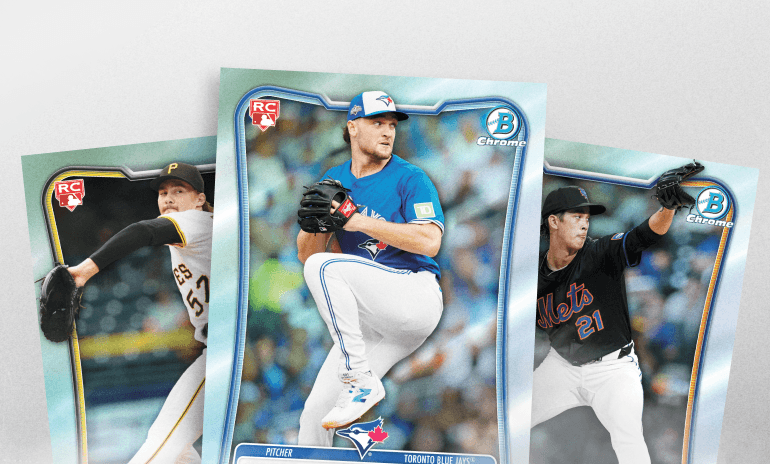 Red RC Bowman baseball cards ready for redemption submission