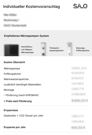 Musterangebot einer Wärmepumpe eines regionalen Fachbetriebs.