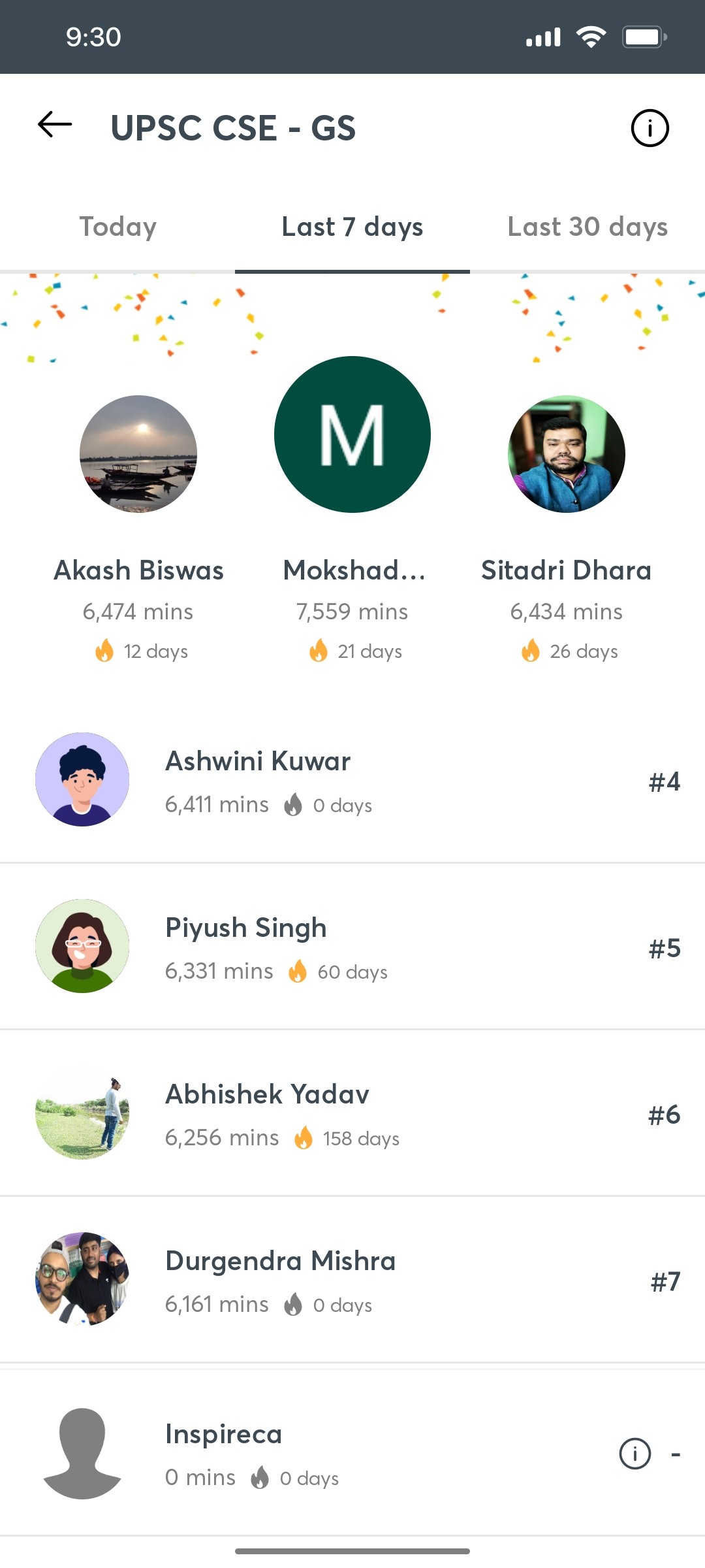 Unacademy Last 7 Day Screen