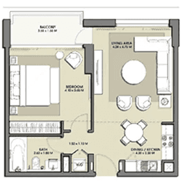 Floor plan of the Park Point apartment at the marina, showcasing room layout and dimensions.
