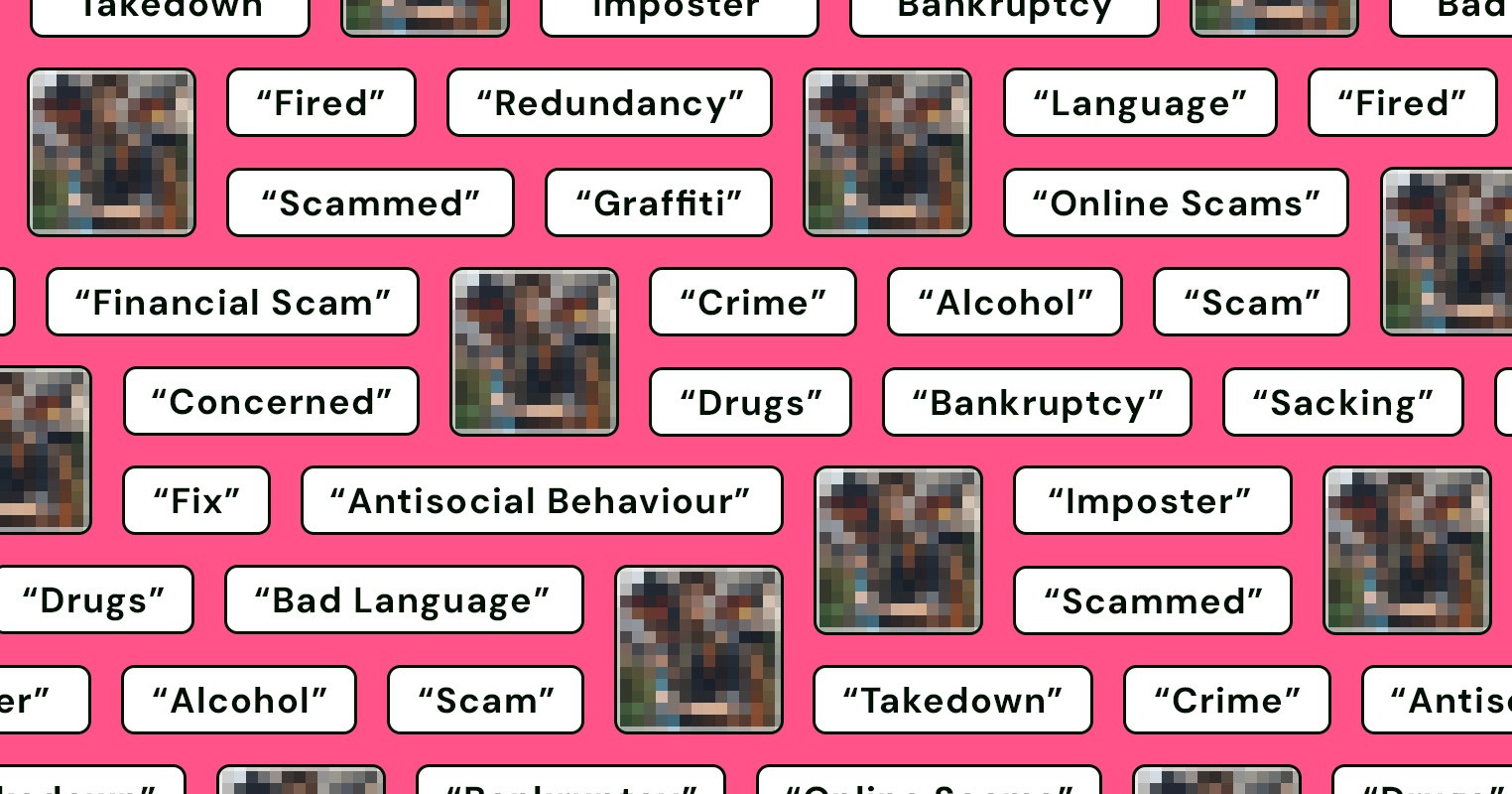 A grid of flagged words and images