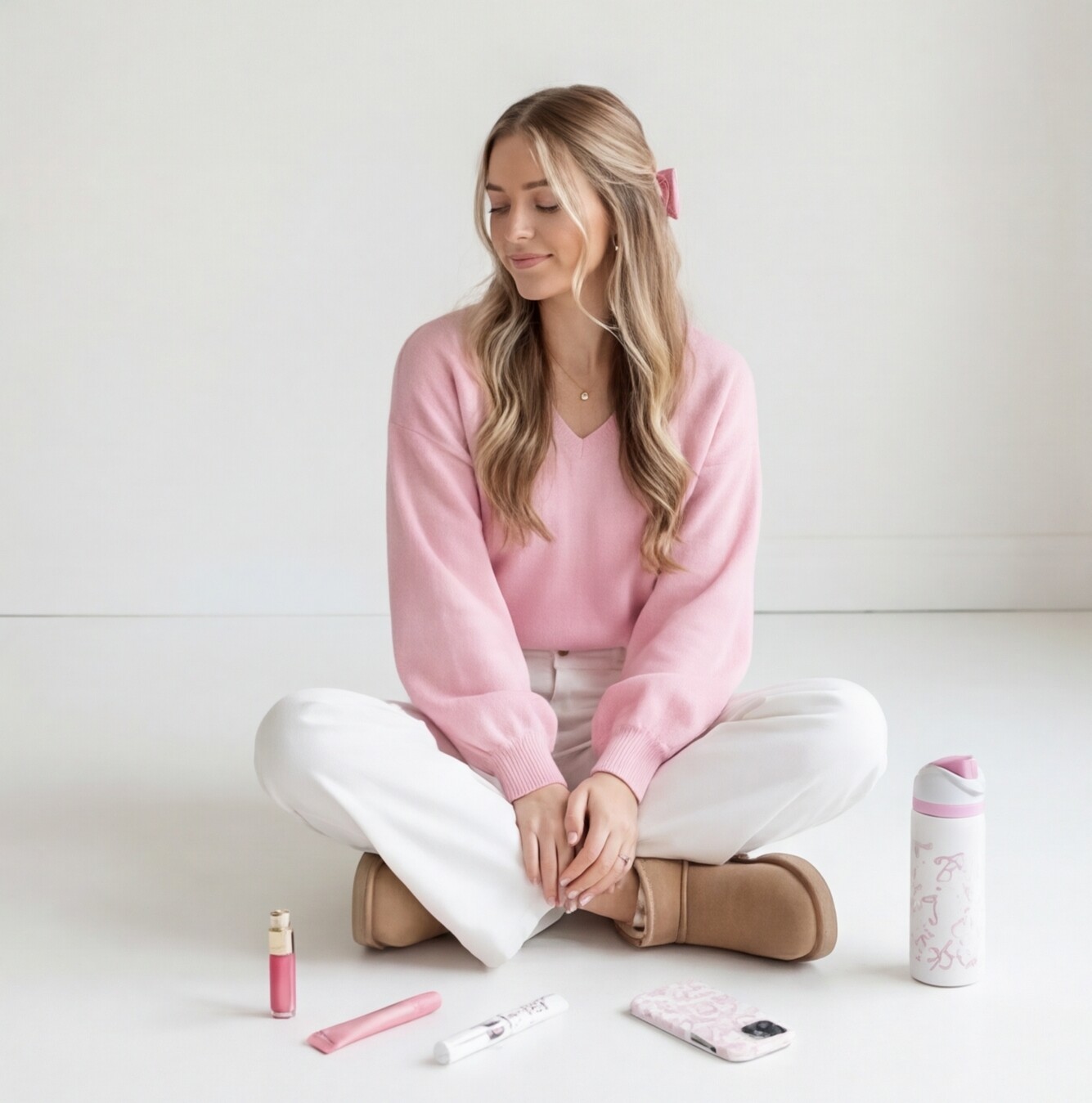 Cream Cardigan with Floral Wrap Dress