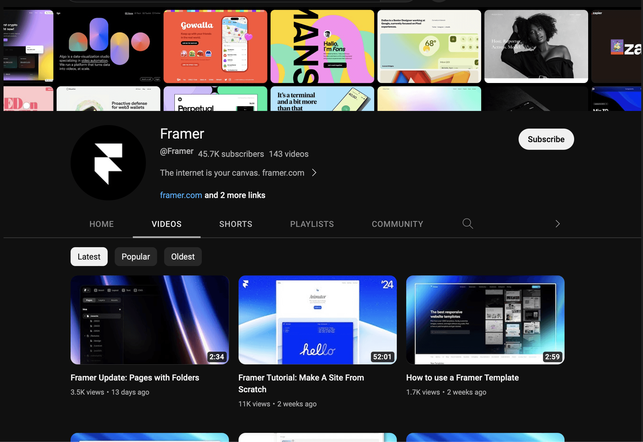 Canales de Youtube Oficiales de Framer