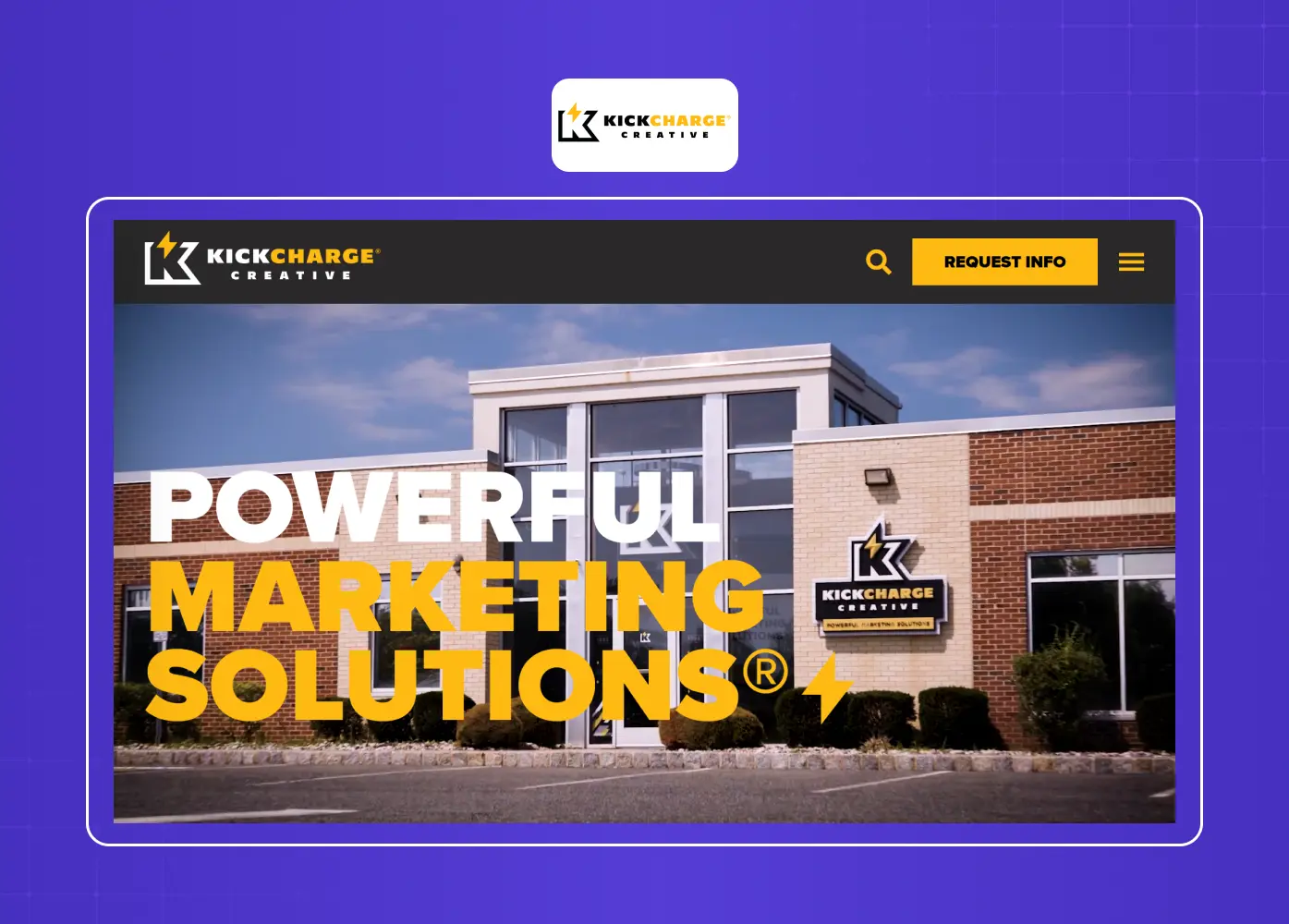 Marketing agency homepage using bold typography and strong visual hierarchy to promote services.