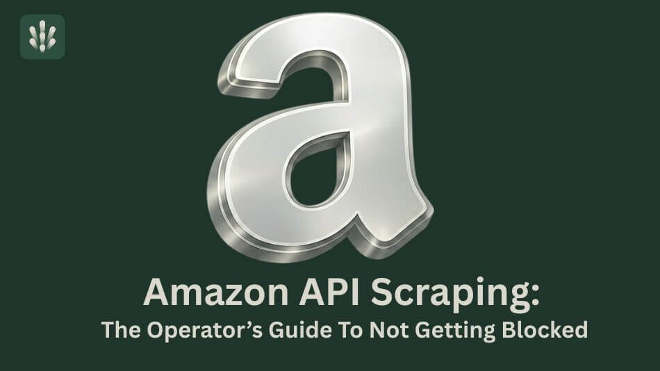 Amazon API Scraping: The Operator's Guide To Not Getting Blocked article banner featuring a large 3D metallic silver Amazon lowercase a logo and the white Hypeproxies logo in the top left corner.