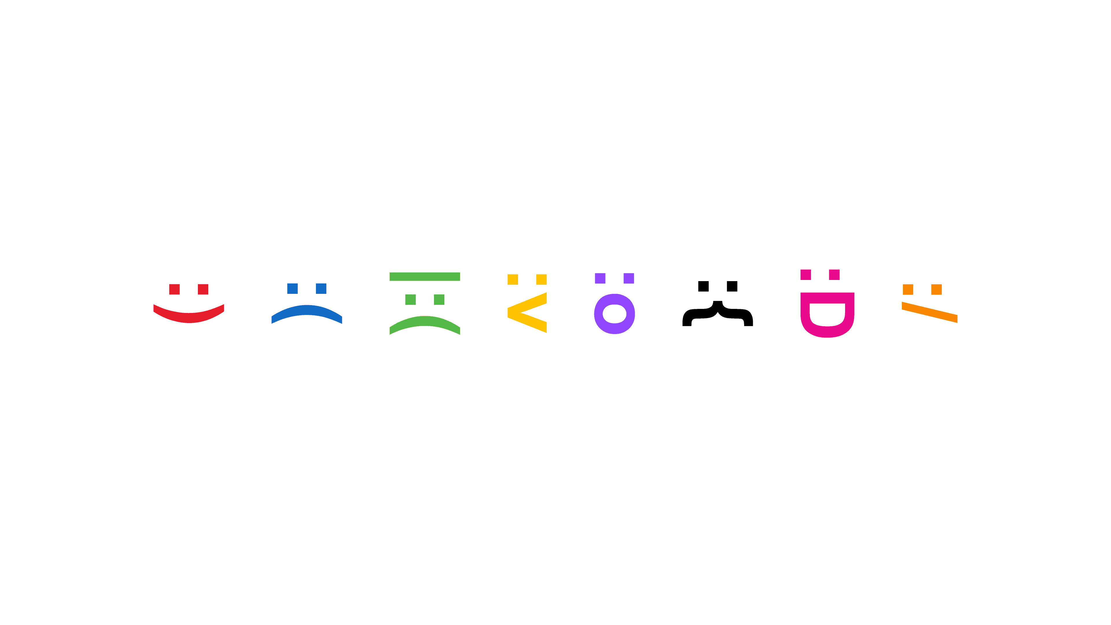 A row of abstract, colorful facial expressions representing different emotions, illustrating how color influences perception and feeling in branding.